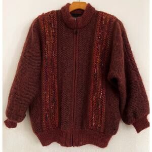 Jinx Senior Vintage Sweater Jacket Women M Brown Handwoven Slouchy Wool 80s
